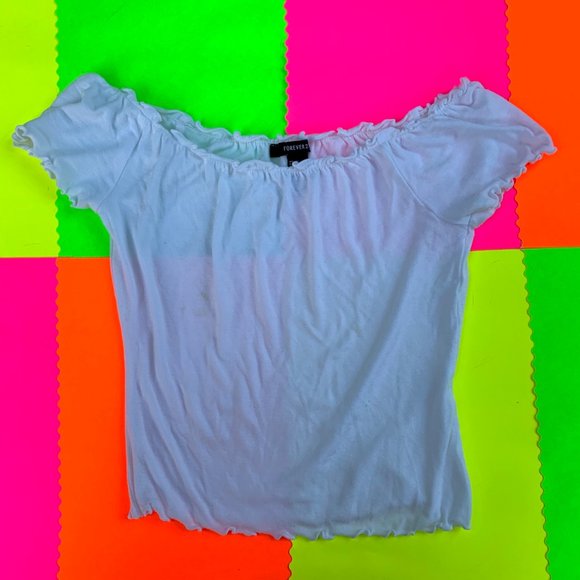 Forever 21 Tops - White Lettuce Hem Top